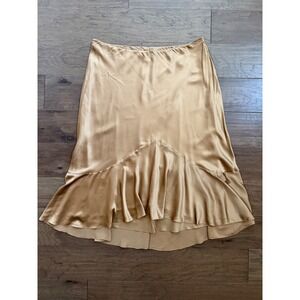 Lauren Ralph Lauren Skirt Womens 18W Gold Silk Flounce Hem Elegant Formal Midi